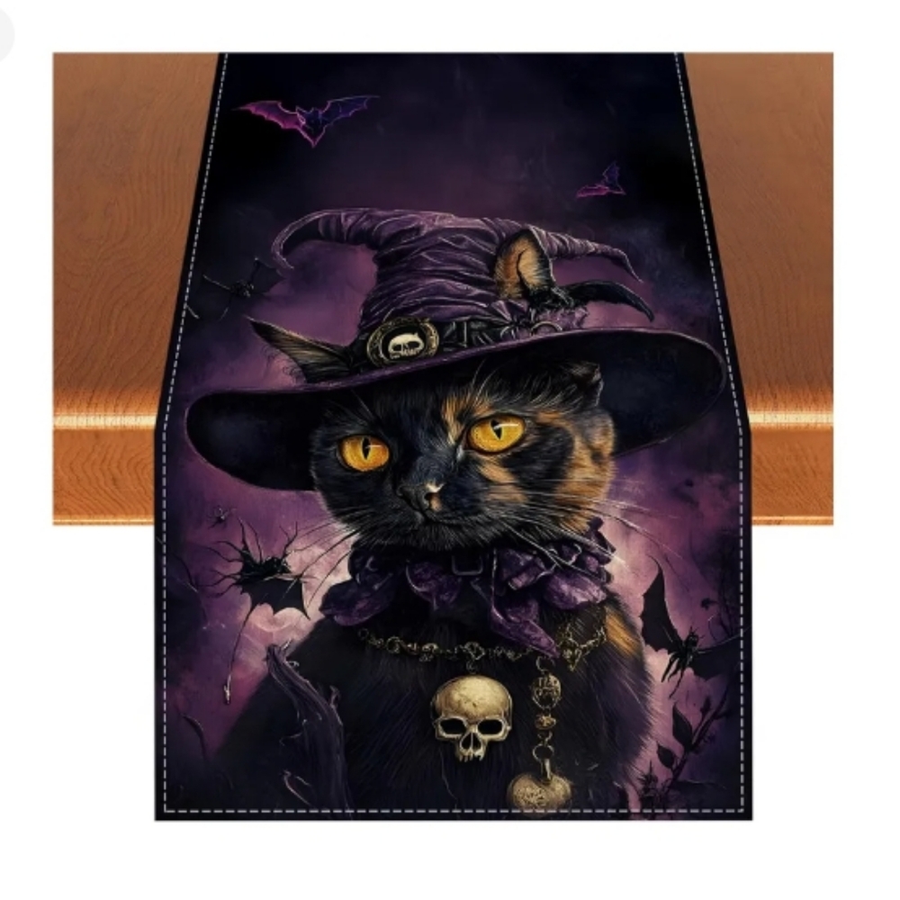 2/$20 Gothic Witch Cat Halloween Table Runner NWT